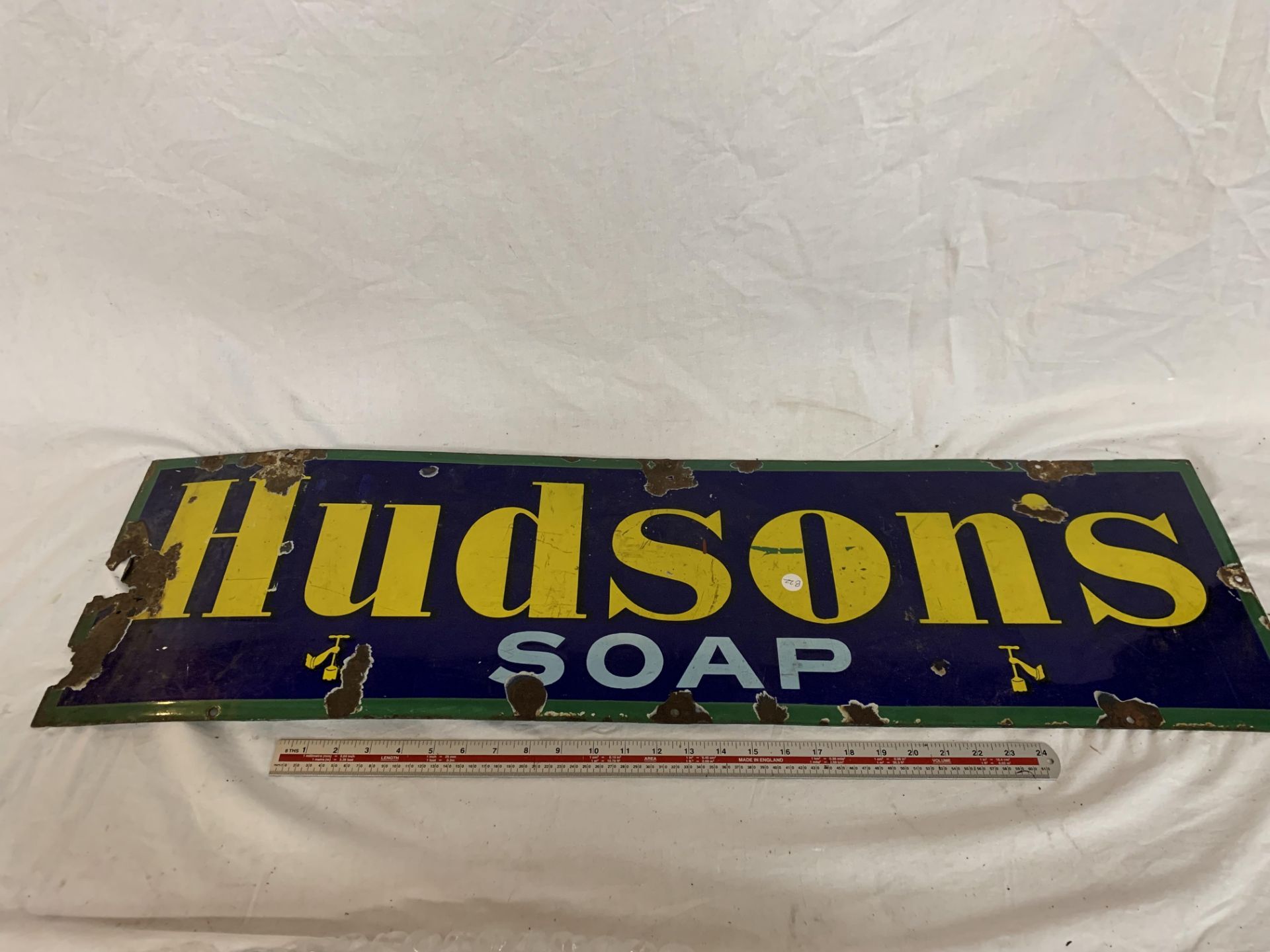 A VINTAGE ENAMEL SIGN HUDSON'S SOAP