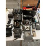 VARIOUS CAMERAS AND CASES TO INCLUDE PRAKTICA AND KODAK, BINOCULARS, NOKIA MOBILE PHONES, LENSES ETC