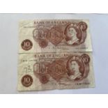 TWO TEN SHILLING NOTES - CASHIERS HOLLOM AND FFORD
