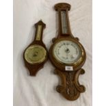 TWO BAROMETERS ONE EDWIN OWENS WREXHAM WITH THERMOMETER AND ONE SB
