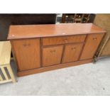 A MORRIS FURNITURE CHERRY WOOD SIDEBOARD WITH FOUR DOORS AND ONE DRAWER
