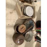 VARIOUS VINTAGE PANS, JAM PANS AND A BOXED MILBRO WATERLESS COOKER