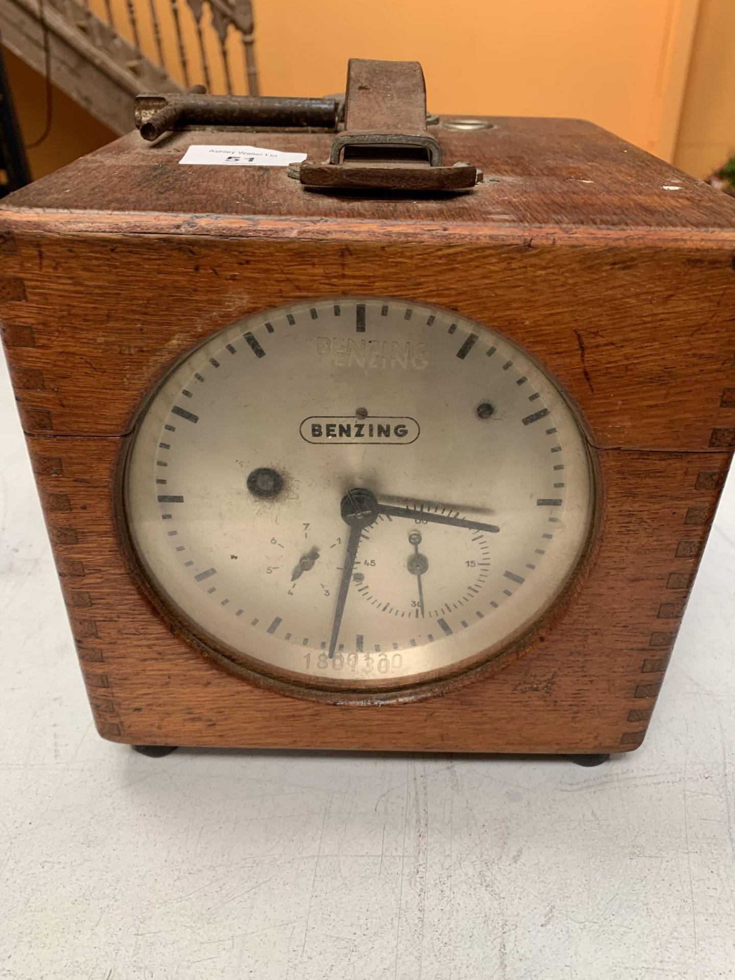 A BENZING WOODEN CASED RACING PIGEON CLOCK