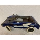 A VINTAGE TORING WOEI CHILDRENS PEDAL RACING CAR IN BLUE