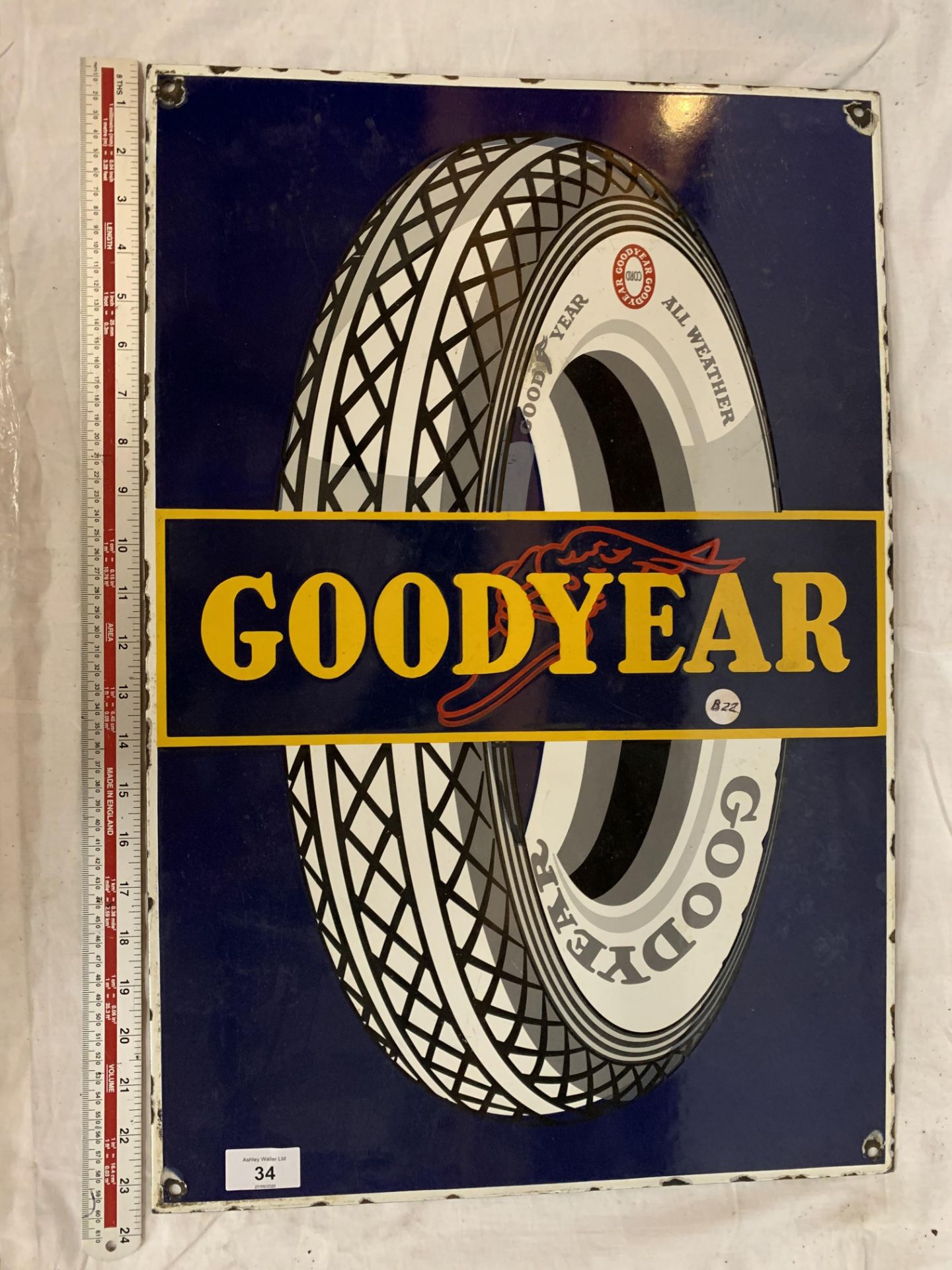 A 'GOODYEAR' ENAMEL SIGN 60CM X 40CM