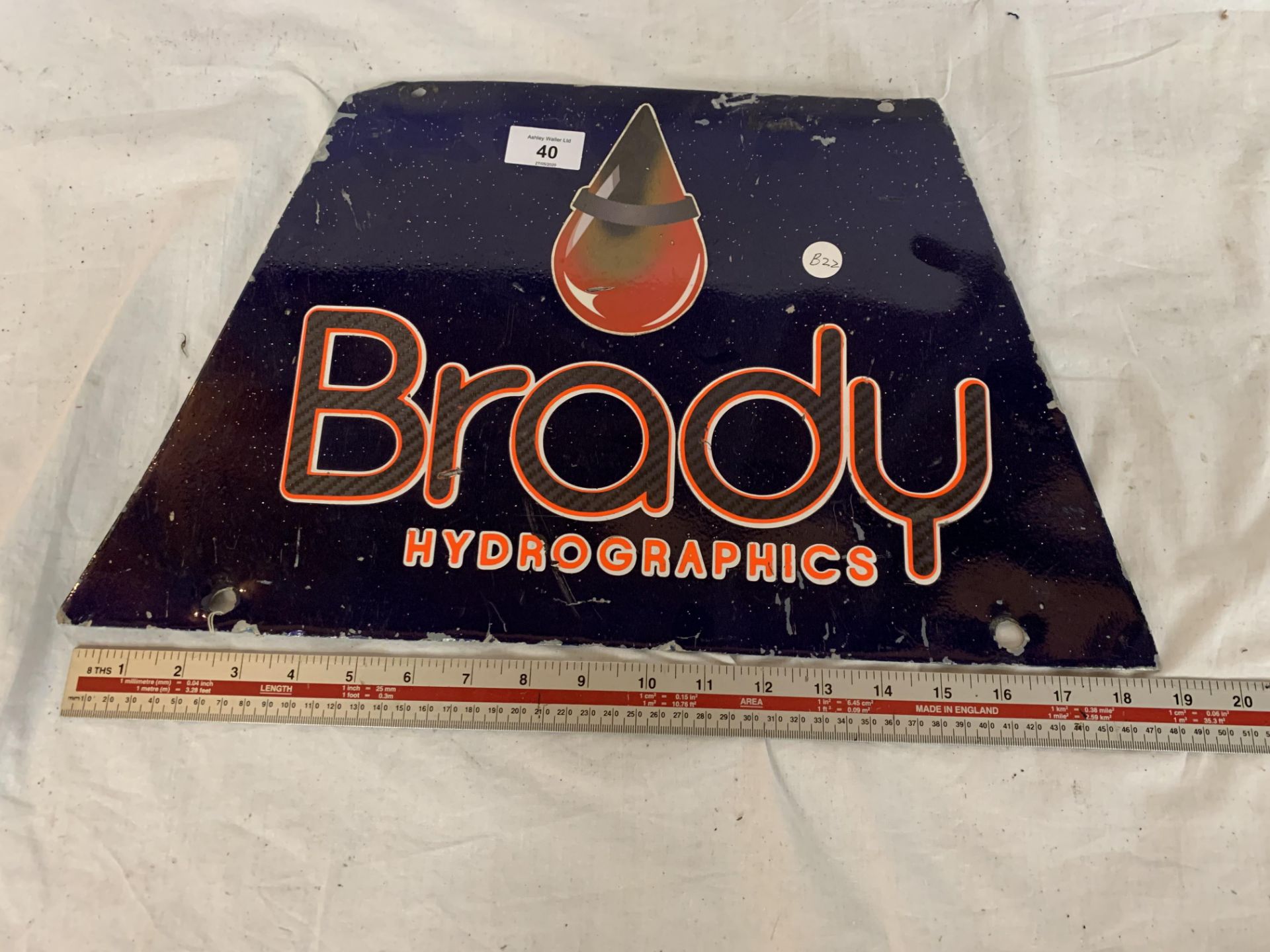 A BRADY HYDROGRAPHICS ENAMEL SIGN WIDTH 48CM X HEIGHT 29CM