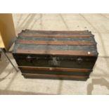 A WOOD BOUND SHIPPING CHEST