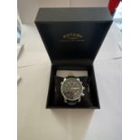 AN AS NEW AND BOXED ROTARY CHRONOGRAPH WRISTWATCH