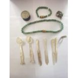 VARIOUS COSTUME JEWELLERY AND MOTHER OF PEARL ITEMS
