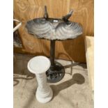 A PLASTIC BIRD BATH AND A CERAMIC PLANT STAND COLUMN