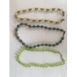 THREE AVENTURINE MURANO GLASS BEAD NECKLACES