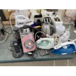 A LARGE QUANTITY OF ELECTRICA; ITEMS TO INCLUDE IRONS, TOATERS, KETTLES, PHONES ETC - WORKING ORDER