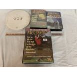 VARIOUS GOLF DVDS AND A GOLFING BOOK