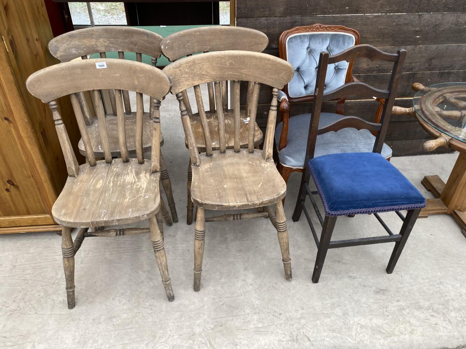 FOUR PINE AND TWO MAHOGANY DINING CHAIRS