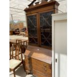 A MAHOGANY BUREAU BOOKCASE WITH FALL FRONT, FOUR DRAWERS AND TWO UPPER GLAZED DOORS