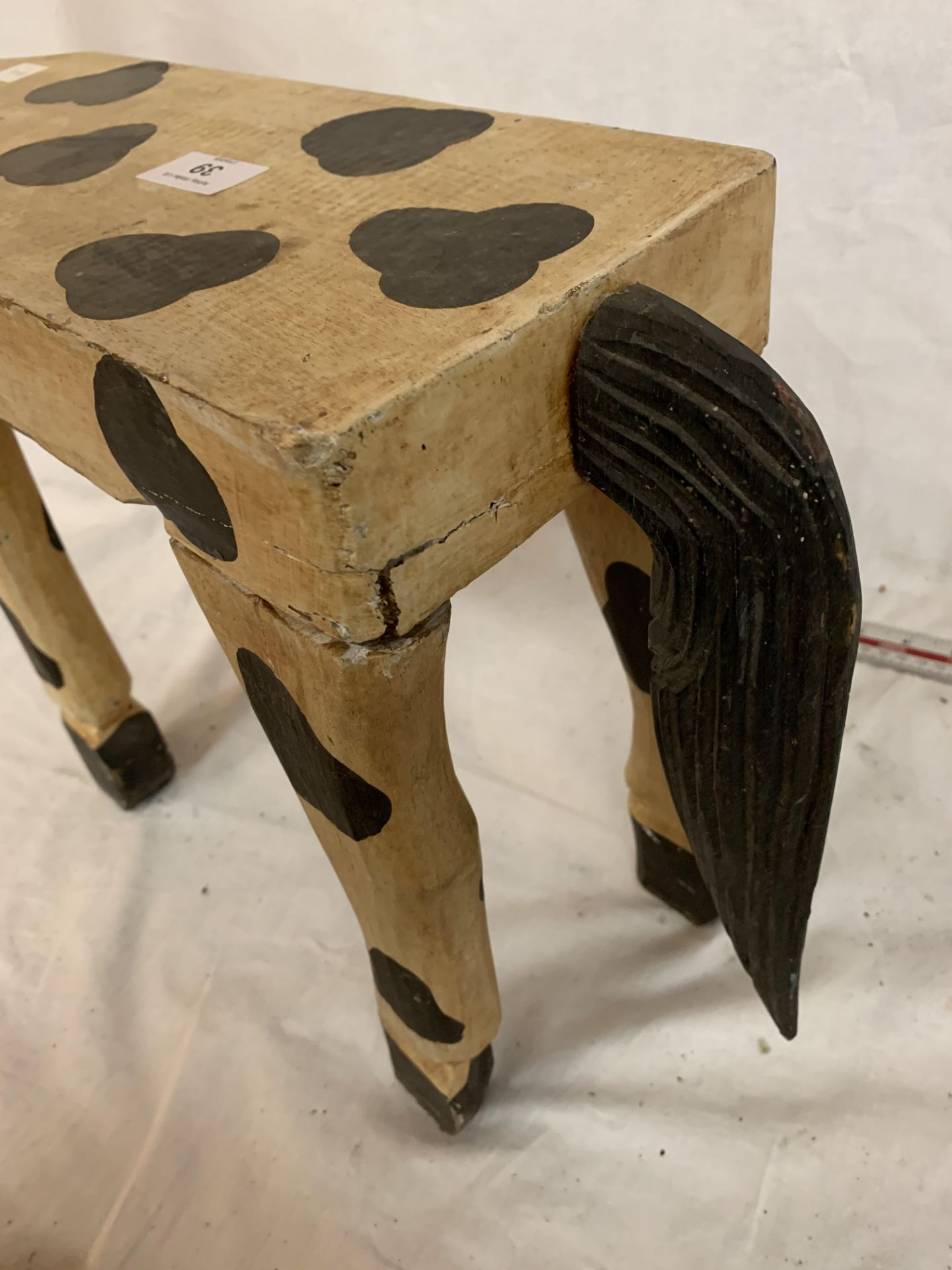 A WOODEN STOOL IN THE FORM OF A HORSE PAINTED IN THE STYLE OF AN APPALOOSA - Image 5 of 6