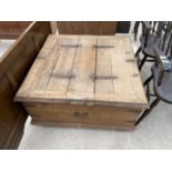 A MEXICAN PINE CHEST/ COFFEE TABLE WITH TWO HINGED LIDS