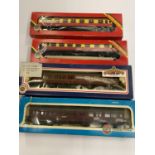 FOUR BOXED OO GAUGE RAILWAY PASSENGER CARRIAGES