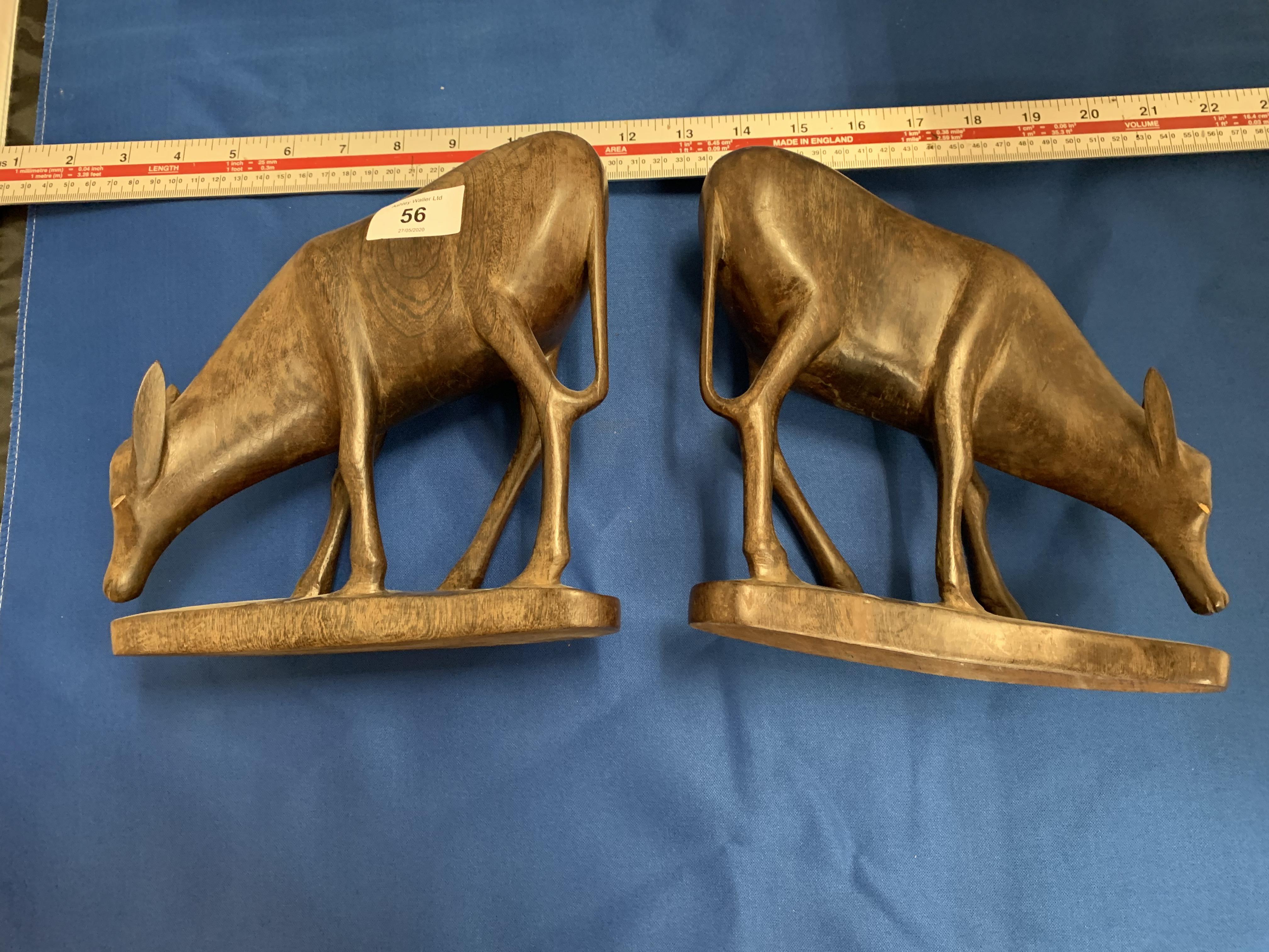 A PAIR OF WOODEN GRAZING DEERS - Image 3 of 3