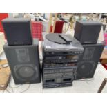 AN AWIA HI FI STEREO TO INCLUDE A TURNTABLE, DOUBLE TAPE DECK, CD PALYER AND SPEAKERS ETC WORKING