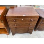 A SMALL MAHOGANY CHEST OF FOUR DRAWERS