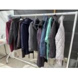 FOURTEEN ITEMS OF CLOTHING TO INCLUDE LADIES COATS AND JACKETS AND BOYS JACKETS, HOODY ETC