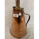 AN ARTS AND CRAFTS COPPER AND BRASS LIDDED JUG 25CM TALL