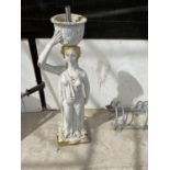 A WHITE PAINTED CONCRETE LADY WATER FEATURE