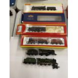 TWO OO GAUGE LOCOMOTIVES AND TENDERS REQUIRE REPAIR TO FRONT BOGIE - WITH FOUR EMPTY BOXES