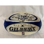 A SIGNED SALE SHARKS RUGBY UNION BALL SIGNED BY SEVERAL FORMER ENGLAND PLAYERS INCLUDING BEN