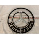 A CAST MERCEDES BENZ CIRCULAR SIGN 12 INCHES DIAMETER