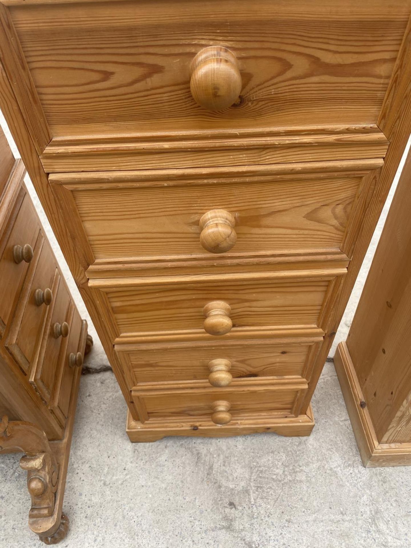 A TALL PINE CHEST OF FIVE DRAWERS - Image 3 of 3