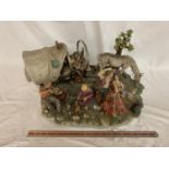 A LARGE CAPODIMONTE TABLEAU CARAVAN FIGURE GROUP, SIGNED