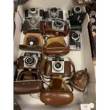 EIGHT VINTAGE CAMERAS SOME WITH CASES TO INCLUDE HALINA, KOROLL, AGFA, ISOLY ETC