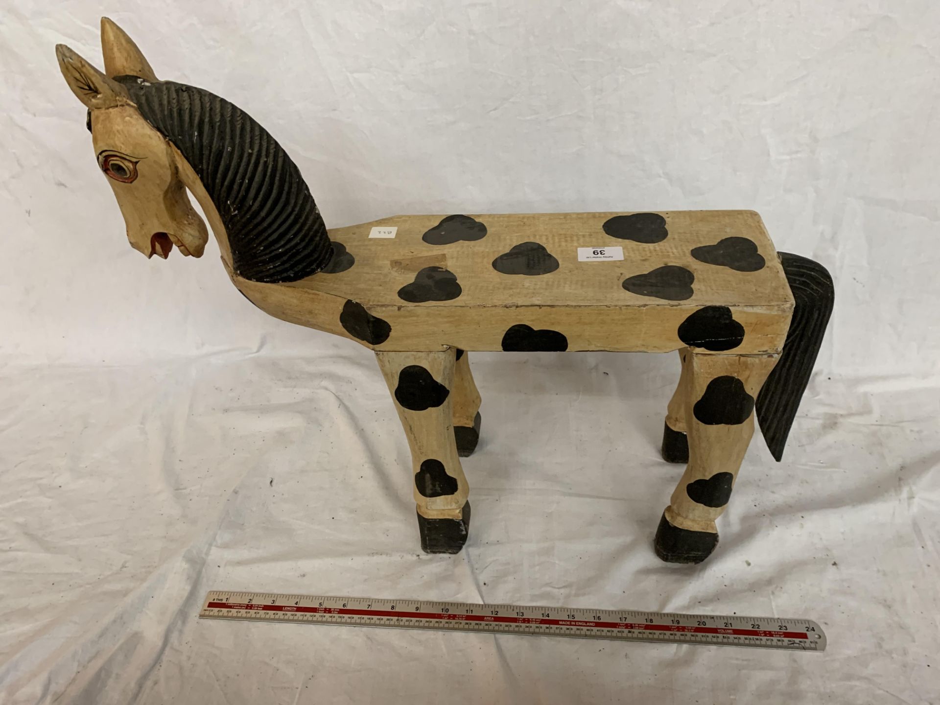 A WOODEN STOOL IN THE FORM OF A HORSE PAINTED IN THE STYLE OF AN APPALOOSA - Image 6 of 6