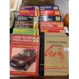 TEN HAYNES CAR MANUALS TO INCLUDE LANDROVER, FORD MONDEO, VAUXHALL ETC AND A FURTHER BOOK