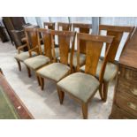 SIX CHERRY WOOD DINING CHAIRS AND TWO CARVERS