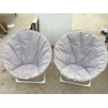 TWO GREY CIRCULAR FOLDING CAMPING CHAIRS