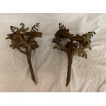 PAIR OF VINTAGE WROUGHT IRON ORNAMENTAL WALL HANGINGS, FOLIAGE DECORATED 44 X 30CM