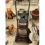 A VINTAGE PUSH MOWER, A SACK TRUCK AND A TWO RUNG STEP LADDER