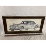 A FRAMED PICTURE OF A 1955 ROLLS ROYCE SILVER CLOUD SIGNED GEORGE R WILLIS 1998