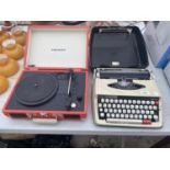 A BROTHER DELUX 850TR TYPEWRITER TOGETHER WITH A CROSSLEY RECORD PLAYER - NO LEAD