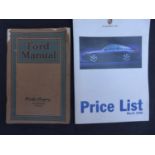 A 1926 FORD MODEL T INSTRUCTION MANUAL AND A PORSCHE PRICE LIST