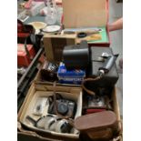 A LARGE QUANTITY OF CAMERAS AND RELATED ITEMS TO INCLUDE A CANON, POLAROID, ZEISS IKON, ILFORD
