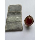 A STYLISH GEORG JENSEN 9CT GOLD HALLMARKED OVERSIZED CABOCHON GARNET DRESS RING CIRCA 1970S CLAW SET