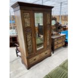 A VICTORIAN MAHOGANY WARDROBE WITH BEVEL EDGE MIRRORED DOOR AND ONE DRAWER WITH A MATCHING