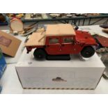 A BOXED THUNDER TRACK RED JEEP STYLE CAR