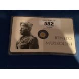 COMMEMORATIVE BENITO MUSSOLINI ITALIAN GOLD COIN ENCASED WITHIN A PLASTIC CARD