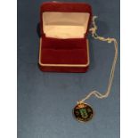 SILVER AND ENAMELLED BELGIUM 5 FRANC COIN PENDANT & CHAIN