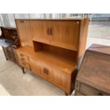 A G PLAN TEAK SIDEBOARD WITH TWO LOWER DOORS AND THREE DRAWERS, UPPER FALL FRONT AND TWO FURTHER